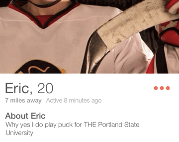 Eric is worried we wont know which Portland State University he plays puck for.