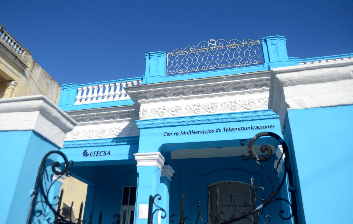The ETECSA is a bright blue building where you go to purchase internet cards.