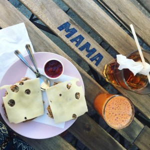 A traditional Danish breakfast at a cafe in Copenhagen